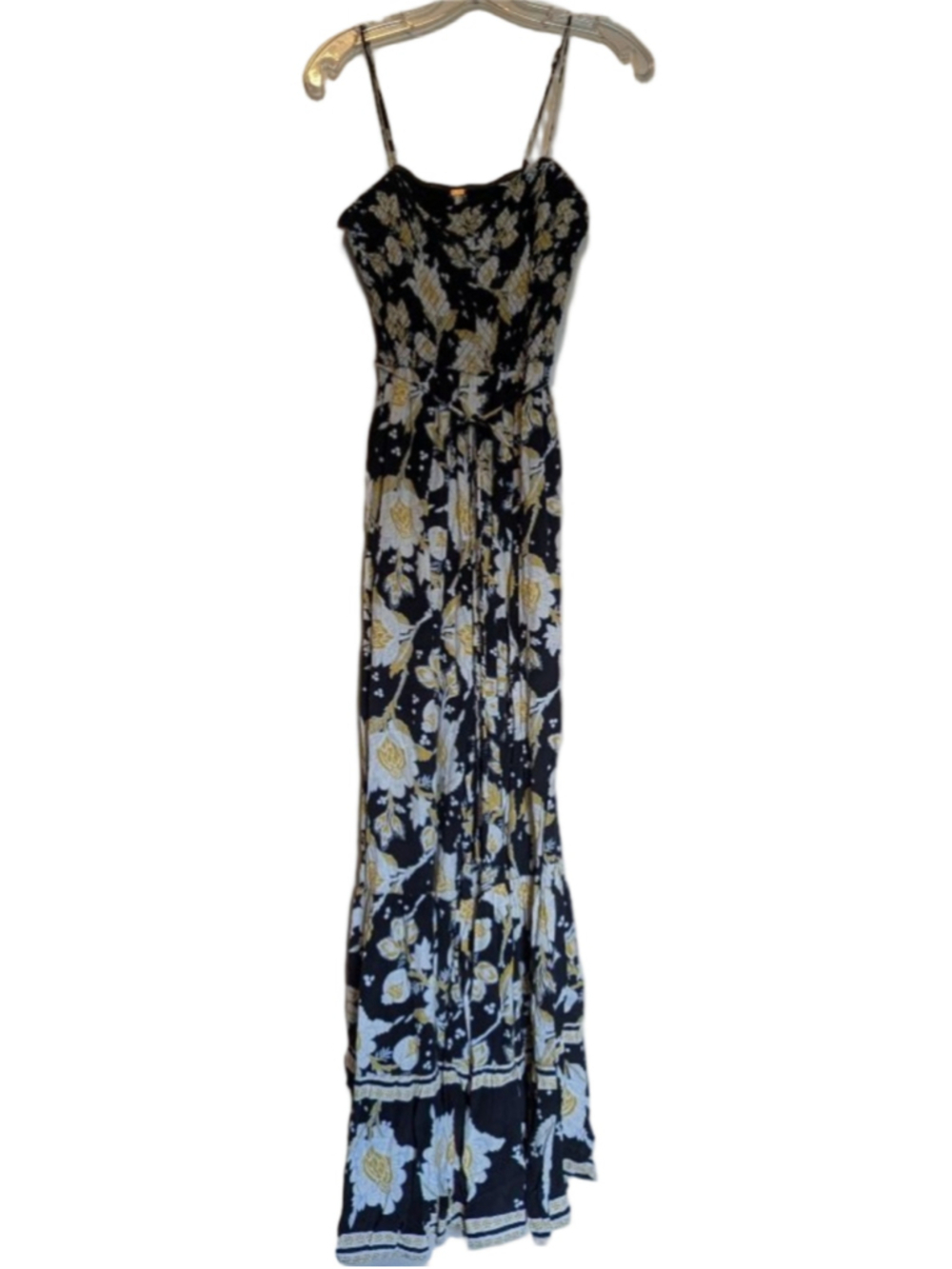 Women's Free People Blue White Yellow Floral Maxi Romoer M Spaghetti Strap